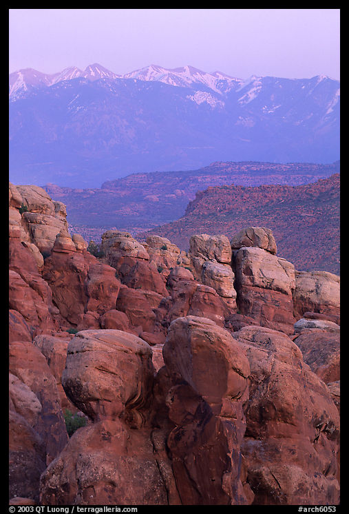 Fiery Furnace and La Sal Mountains at sunset. Arches National Park