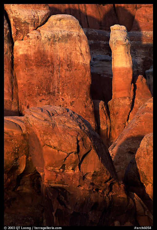 Fiery Furnace rock formations at sunset. Arches National Park, Utah, USA.