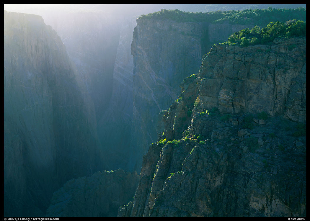 Narrowest part of  Canyon backlit in  afternoon. Black Canyon of the Gunnison National Park, Colorado, USA.