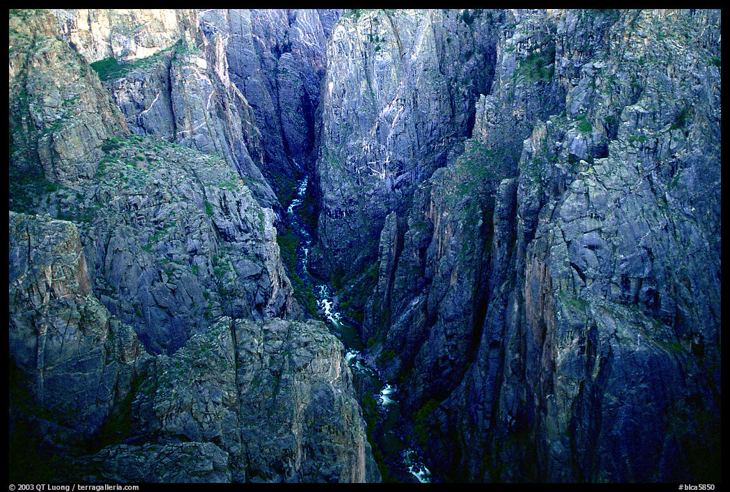 Deep and narrow gorge seen from Chasm view. Black Canyon of the Gunnison National Park, Colorado, USA.