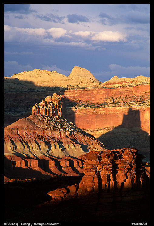 Cliffs and domes in the Waterpocket Fold, clearing storm, sunset. Capitol Reef National Park