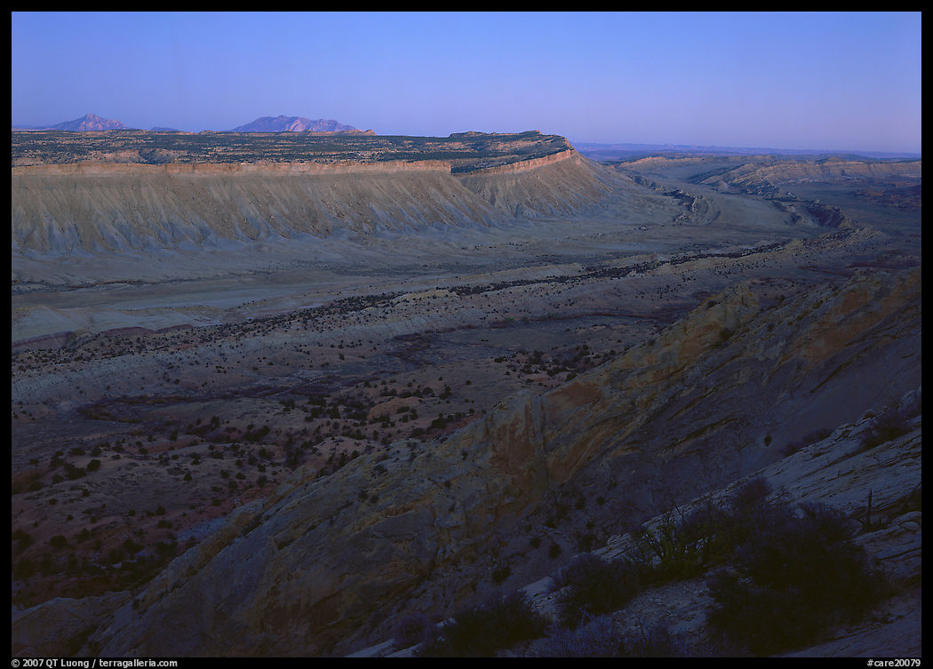 Blue light on Waterpocket Fold cliffs at dusk from Strike Valley Overlook. Capitol Reef National Park, Utah, USA.