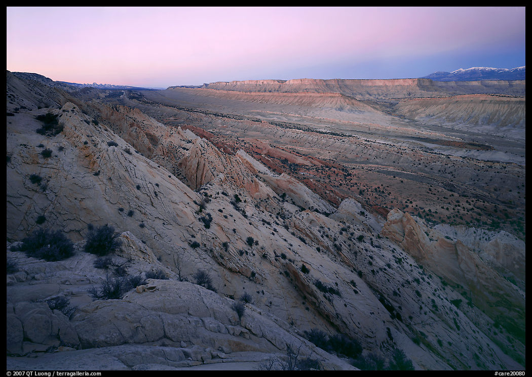 Strike Valley and Waterpocket Fold at dusk. Capitol Reef National Park