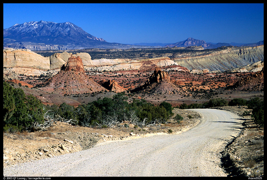 Waterpocket Fold and gravel road called Burr trail. Capitol Reef National Park, Utah, USA.