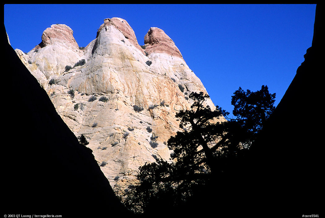 Sandstone towers seen from Surprise Canyon. Capitol Reef National Park, Utah, USA.