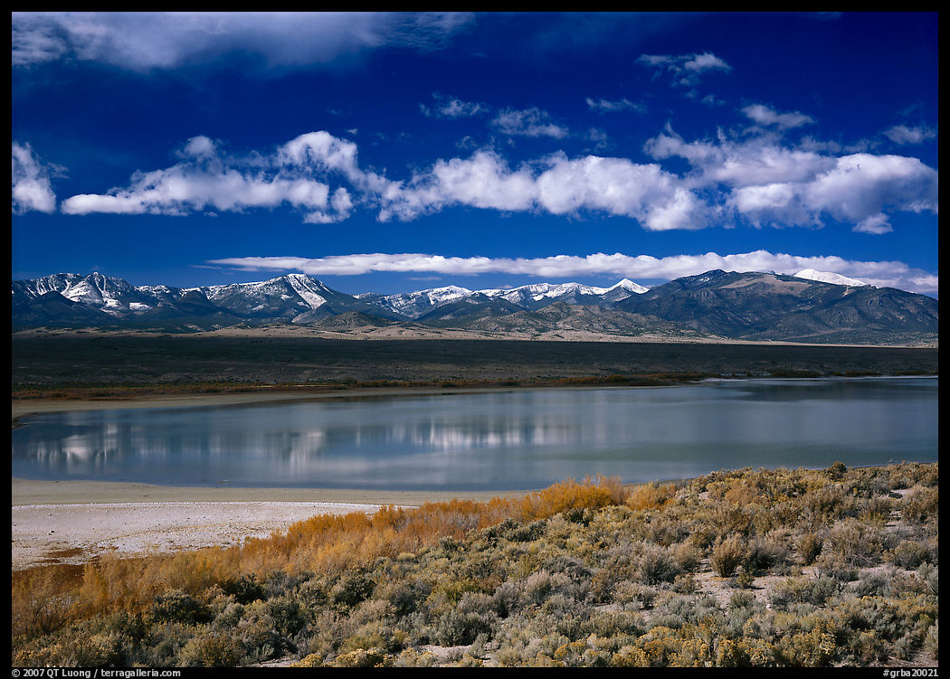 Sagebrush, lake, and Snake Range. Great Basin  National Park, Nevada, USA.
