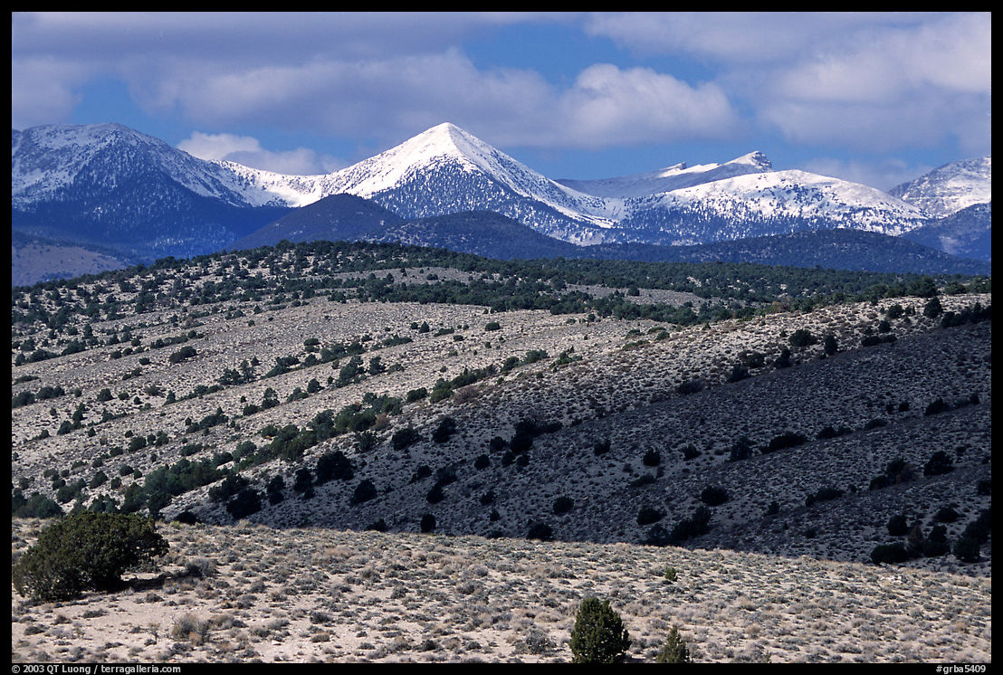 Fresh snow on the Snake range, seen from the foothills. Great Basin  National Park, Nevada, USA.