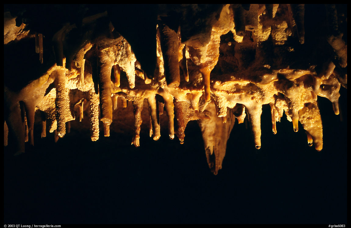 Water drops dripping of stalactites, Lehman Cave. Great Basin  National Park, Nevada, USA.