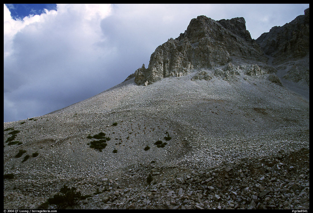 Peak, talus, and clouds. Great Basin  National Park, Nevada, USA.