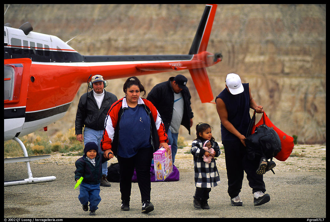 Havasu Indians commute by helicopter to roadless village in Havasu Canyon. Grand Canyon  National Park, Arizona, USA.