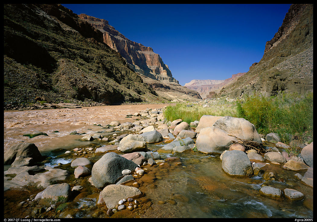 Confluence of Tapeats Creek and  Colorado River. Grand Canyon  National Park, Arizona, USA.