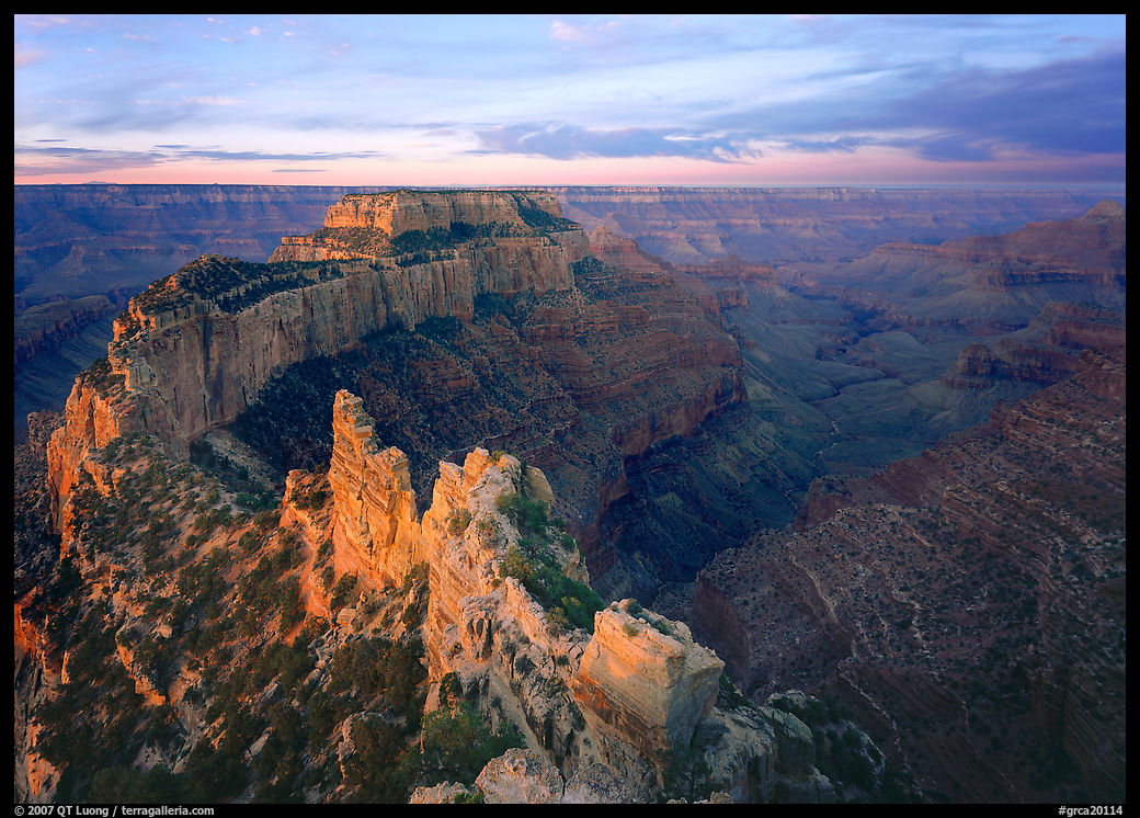View of Wotans Throne from Cape Royal at sunrise. Grand Canyon  National Park, Arizona, USA.
