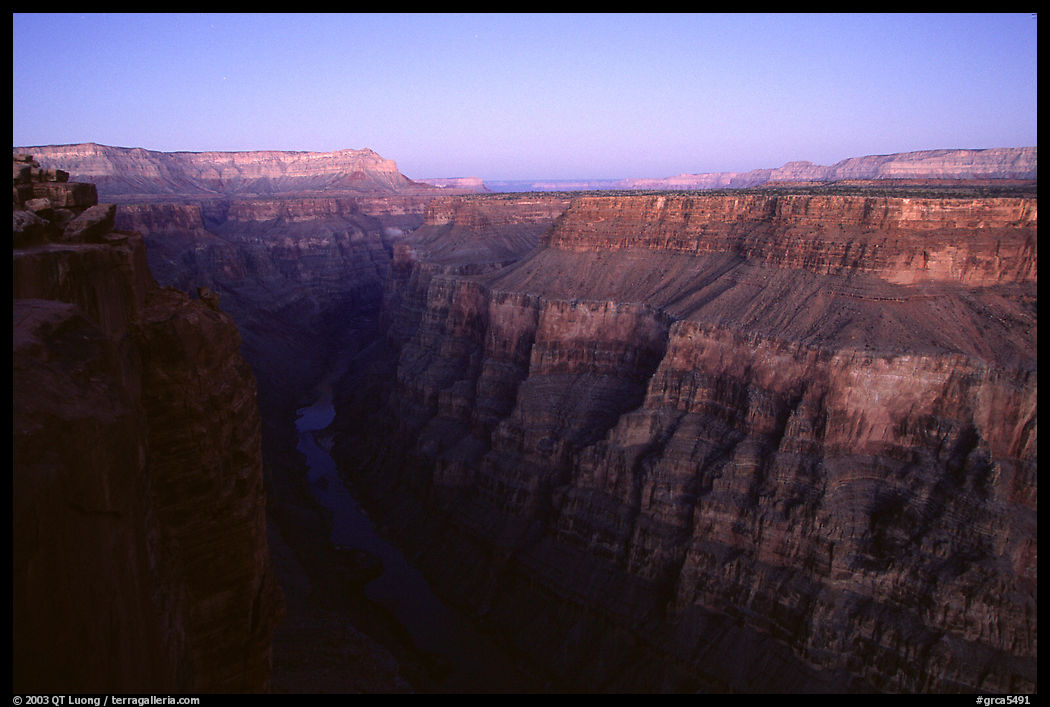 Narrow gorge of  Colorado River at Toroweap, dusk. Grand Canyon  National Park, Arizona, USA.