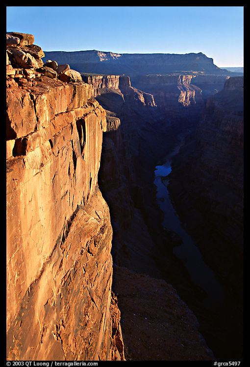Vertical cliff and Colorado River at Toroweap. Grand Canyon  National Park, Arizona, USA.
