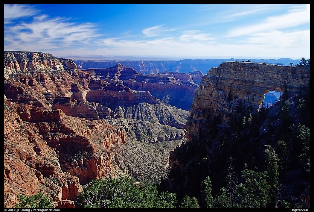 Cliffs and Angel's Arch near Cape Royal, morning. Grand Canyon  National Park, Arizona, USA.
