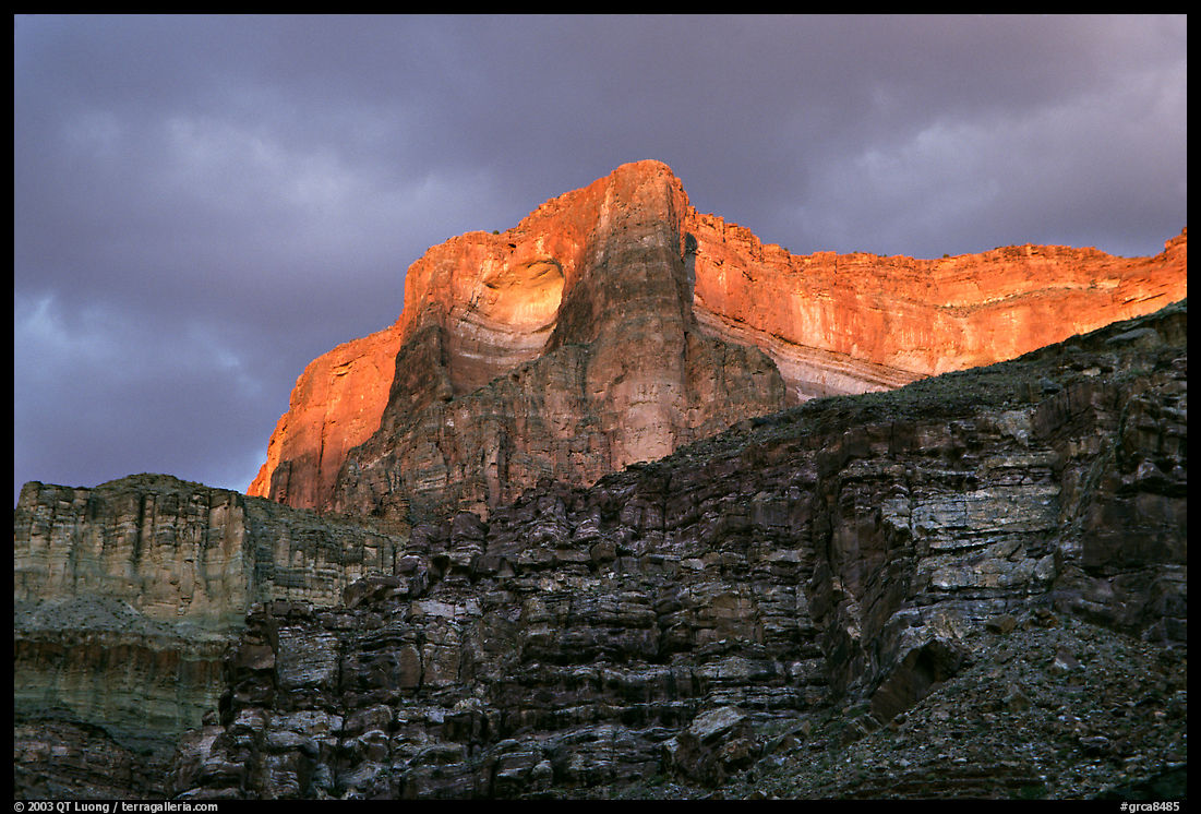Canyon walls seen from Tapeats Creek, sunset. Grand Canyon  National Park, Arizona, USA.