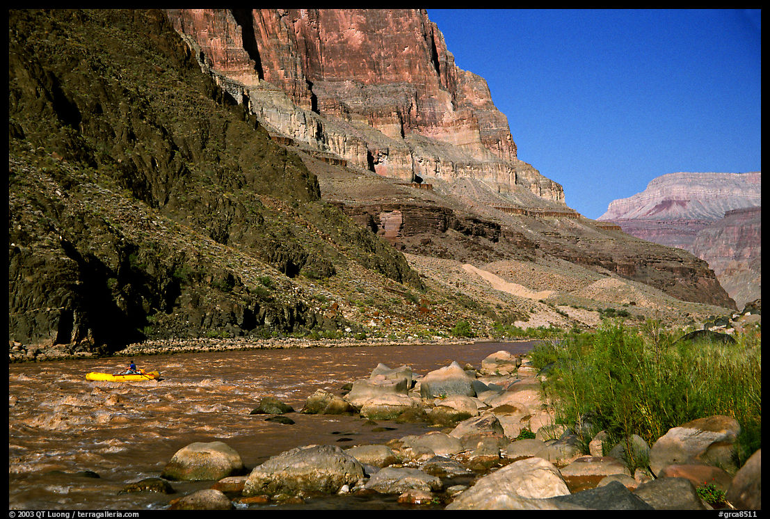 Colorado River with raft. Grand Canyon  National Park, Arizona, USA.