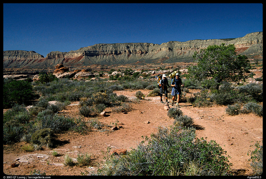 Backpackers on  Esplanade, Thunder River and Deer Creek trail. Grand Canyon  National Park, Arizona, USA.