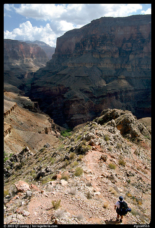 Solo Backpacker above Thunder River. Grand Canyon  National Park, Arizona, USA.