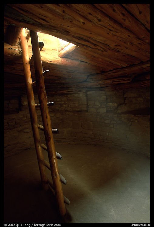 Ladder through a smoke hole in Spruce Tree house. Mesa Verde National Park
