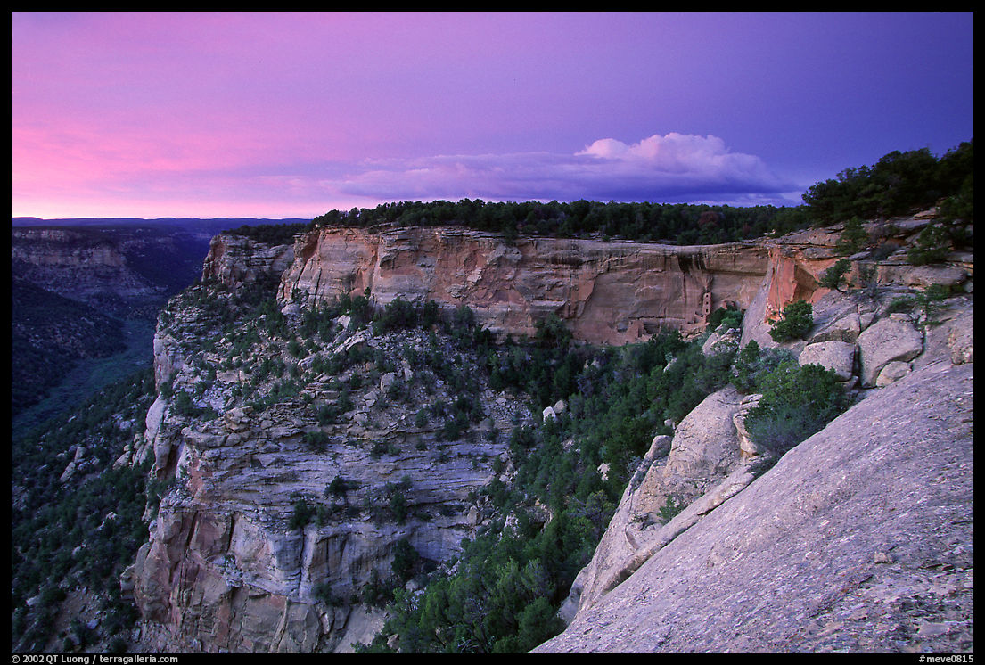 Square Tower house and Long Mesa, dusk. Mesa Verde National Park