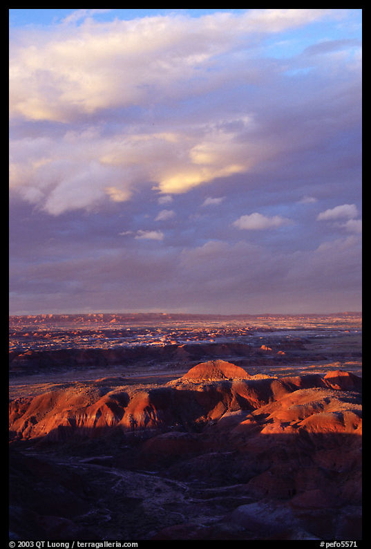Painted desert seen from Chinde Point, stormy sunset. Petrified Forest National Park