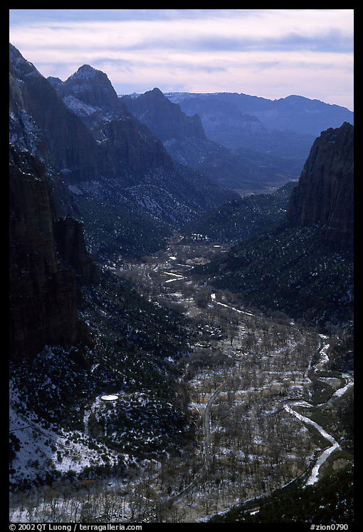 Zion Canyon from  summit of Angel's landing, mid-day. Zion National Park, Utah, USA.