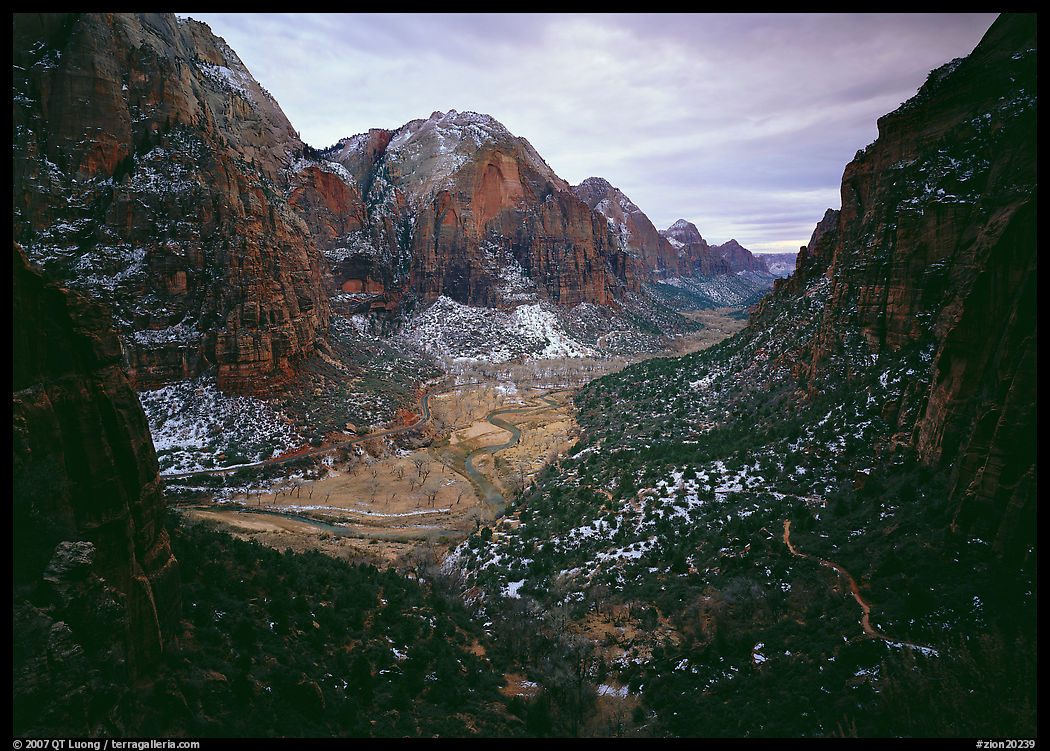 Zion Canyon from the West Rim Trail, stormy evening. Zion National Park