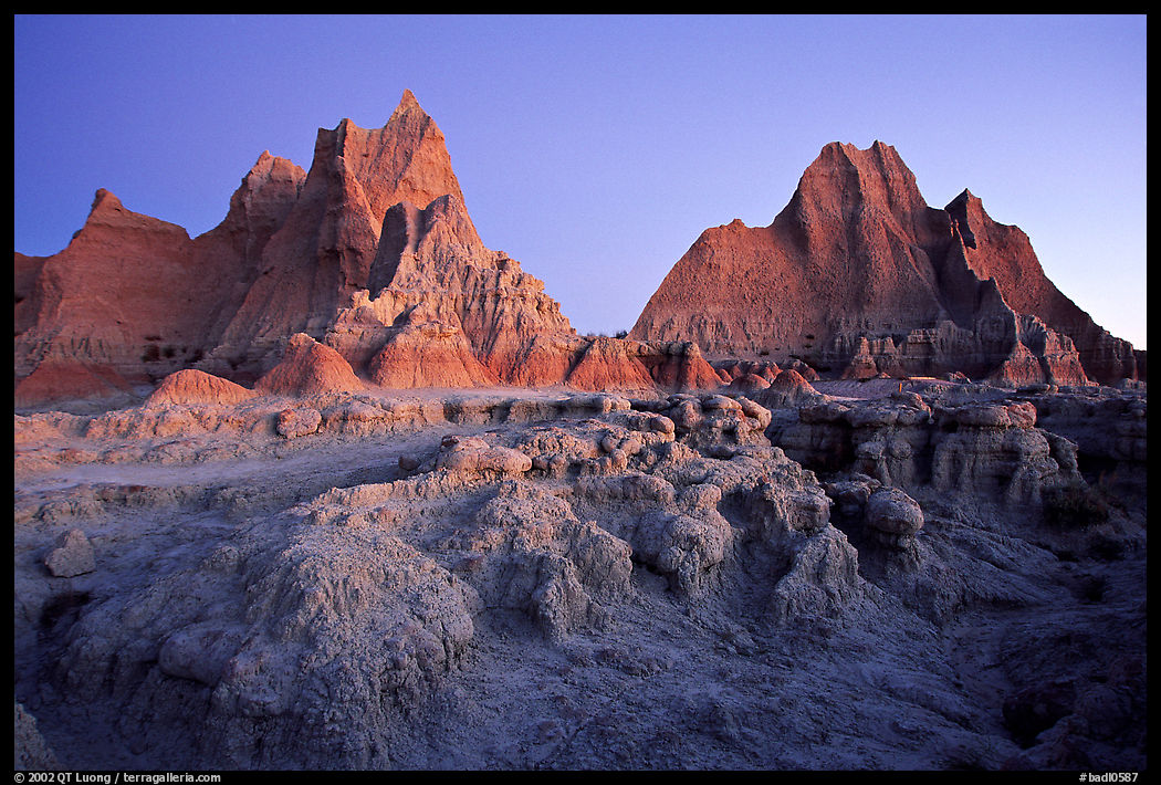 Erosion formations, Cedar Pass, dawn. Badlands National Park, South Dakota, USA.