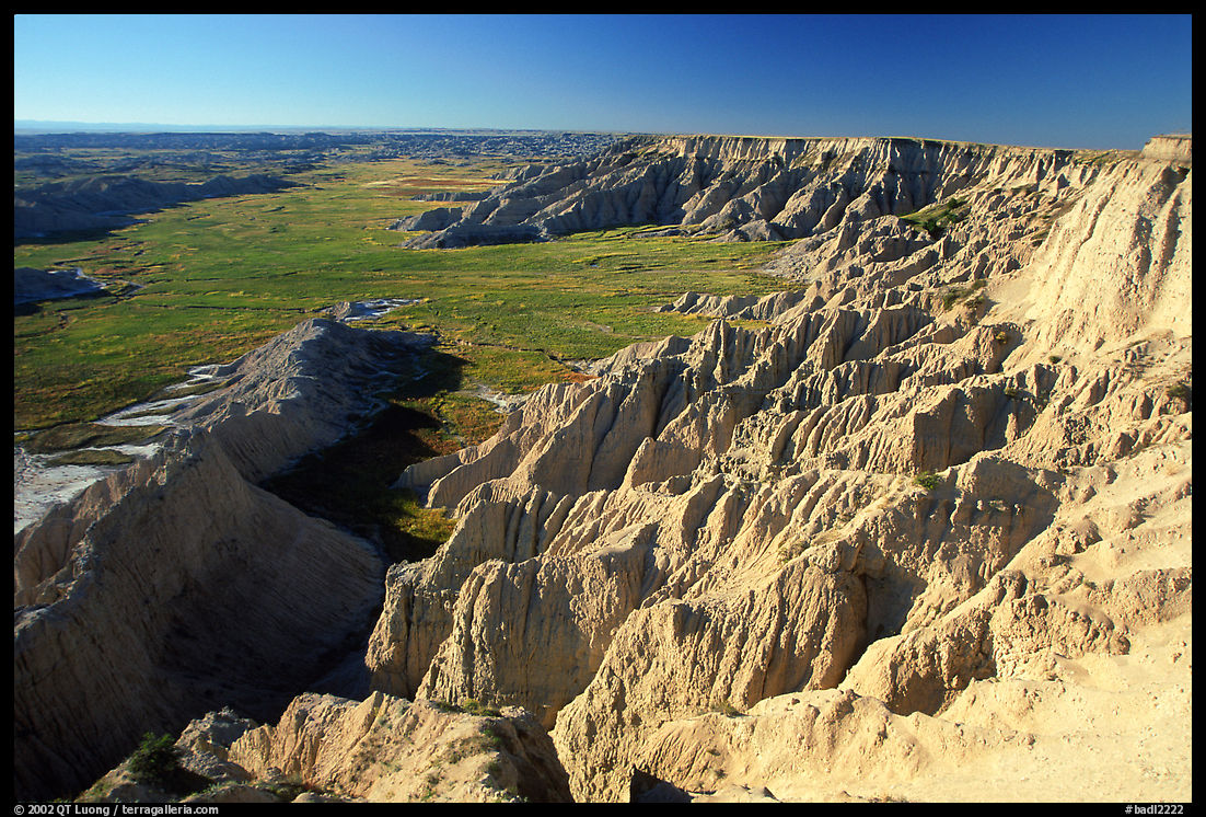 Prairie between badlands at Burns Basin overlook. Badlands National Park, South Dakota, USA.