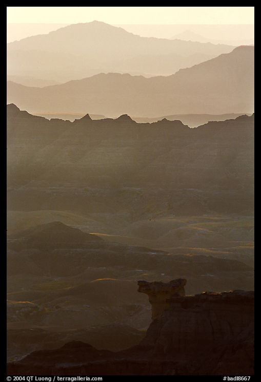 Ridges of the Stronghold table in the southern unit, sunrise. Badlands National Park, South Dakota, USA.