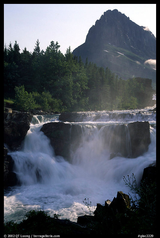 Waterfall in Many Glaciers area. Glacier National Park, Montana, USA.