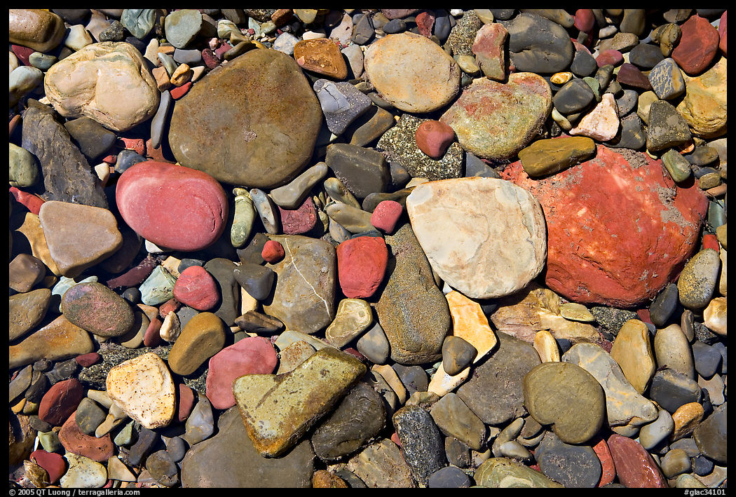 Colorful pebbles in a stream. Glacier National Park, Montana, USA.