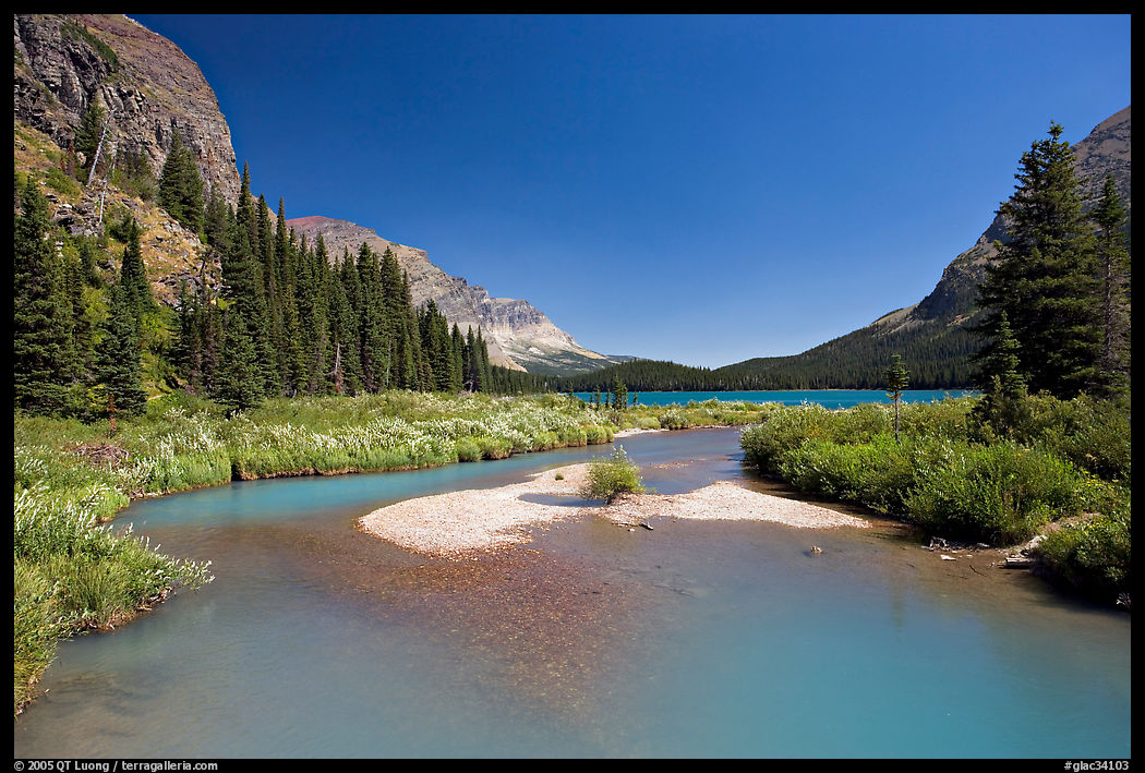 Stream at the head of Josephine Lake. Glacier National Park, Montana, USA.