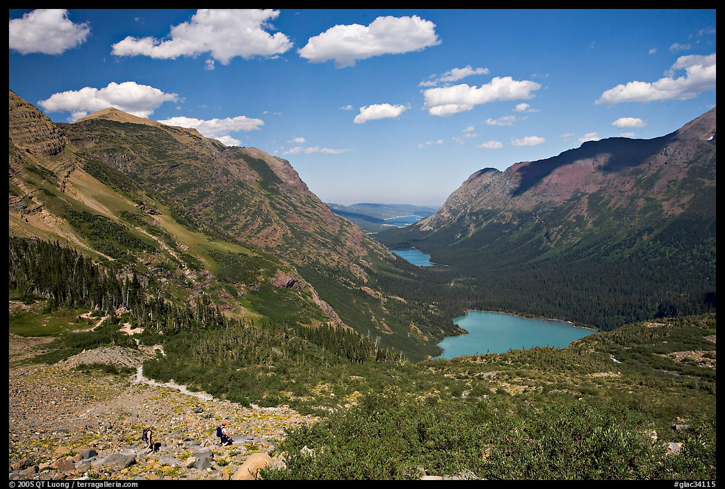 Many Glacier Valley with Grinnell Lake and Josephine Lake. Glacier National Park, Montana, USA.