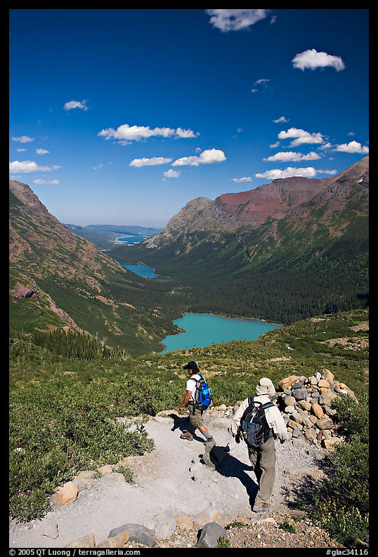 Switchback on trail, with Grinnel Lake and Josephine Lake in the background. Glacier National Park