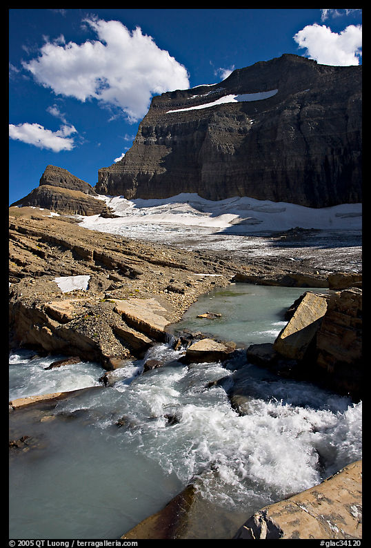 Stream, Mt Gould, and Grinnell Glacier, afternoon. Glacier National Park, Montana, USA.