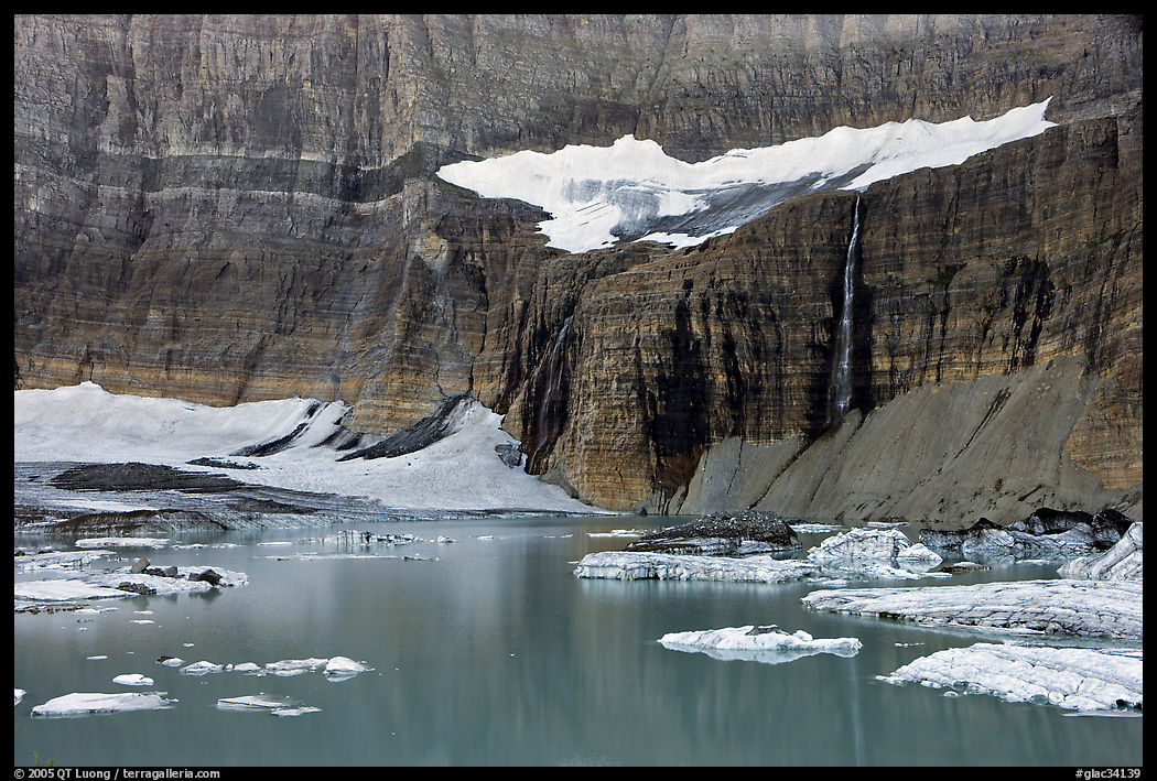 Salamander Glacier, Salamander Falls , and Upper Grinnell Lake. Glacier National Park, Montana, USA.