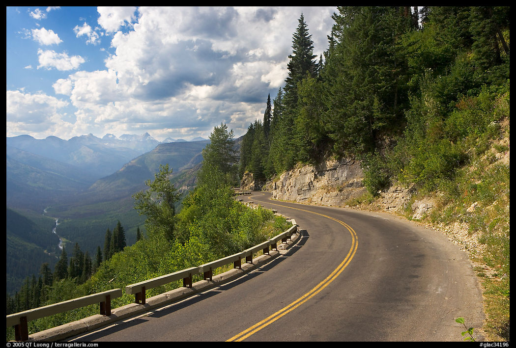 Curve on Going to the Sun road, afternoon. Glacier National Park, Montana, USA.