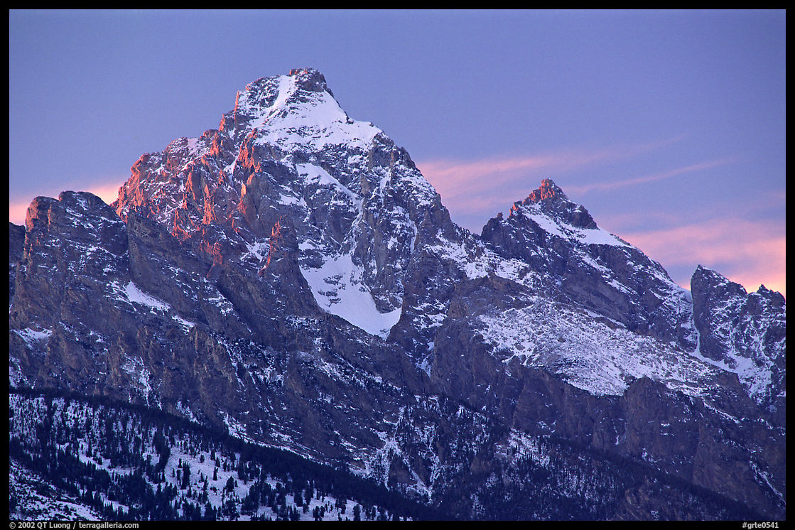 Grand Teton with snow, winter sunset. Grand Teton National Park, Wyoming, USA.