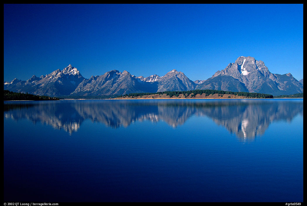 The Teton range above blue Jackson lake. Grand Teton National Park, Wyoming, USA.