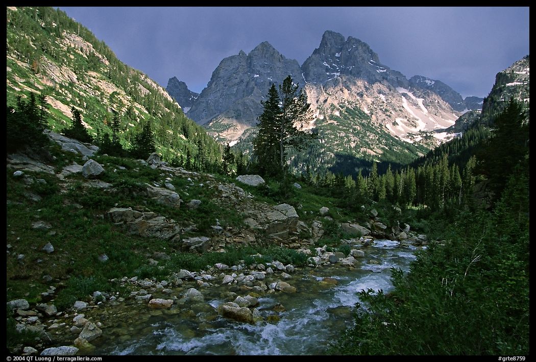 Tetons and Cascade Creek, afternoon storm. Grand Teton National Park, Wyoming, USA.