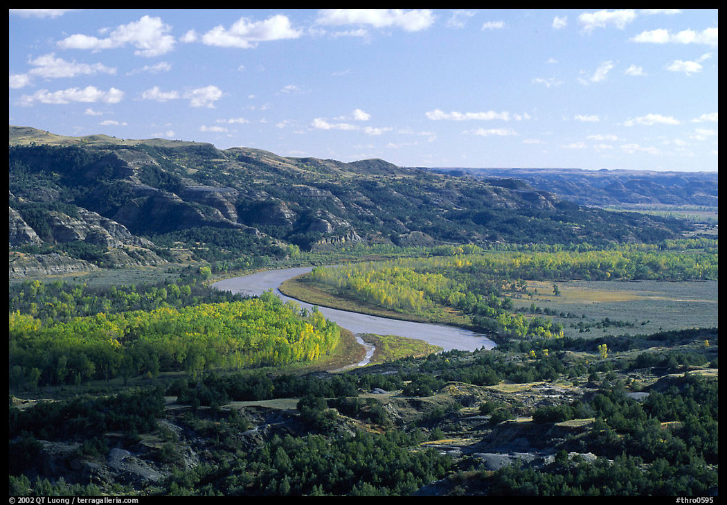 Little Missouri river at Oxbow overlook. Theodore Roosevelt  National Park, North Dakota, USA.