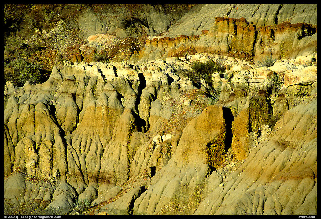 Badlands and caprock formations. Theodore Roosevelt  National Park, North Dakota, USA.
