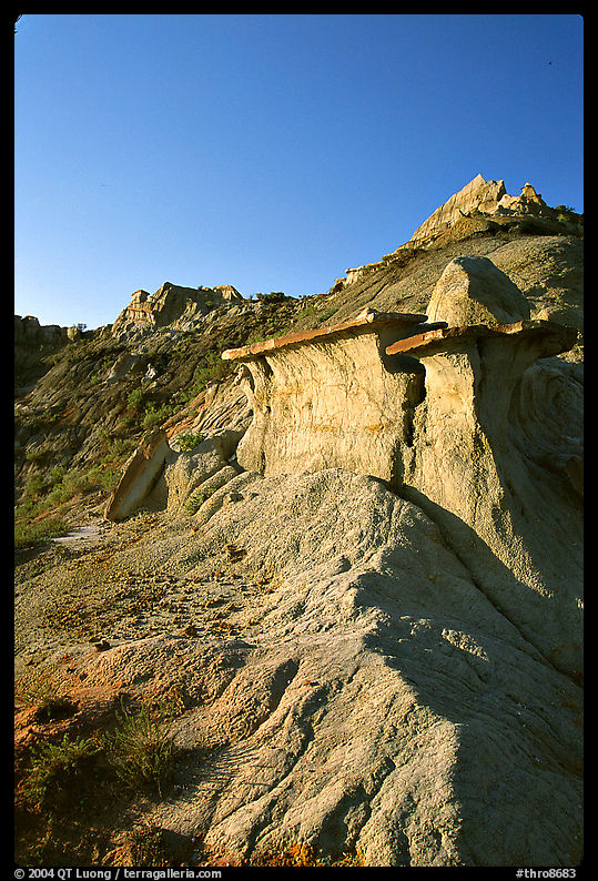 Caprock formations, South Unit. Theodore Roosevelt  National Park, North Dakota, USA.
