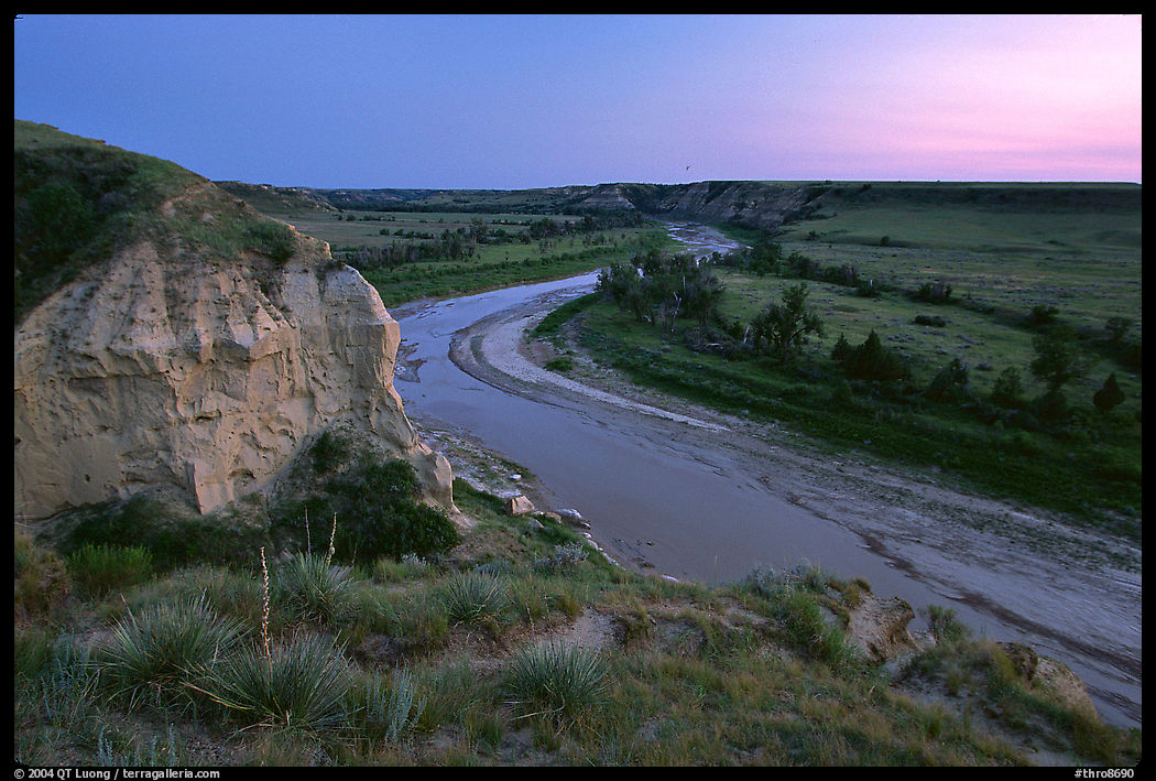 Wind Canyon and Little Missouri River, dusk. Theodore Roosevelt  National Park, North Dakota, USA.