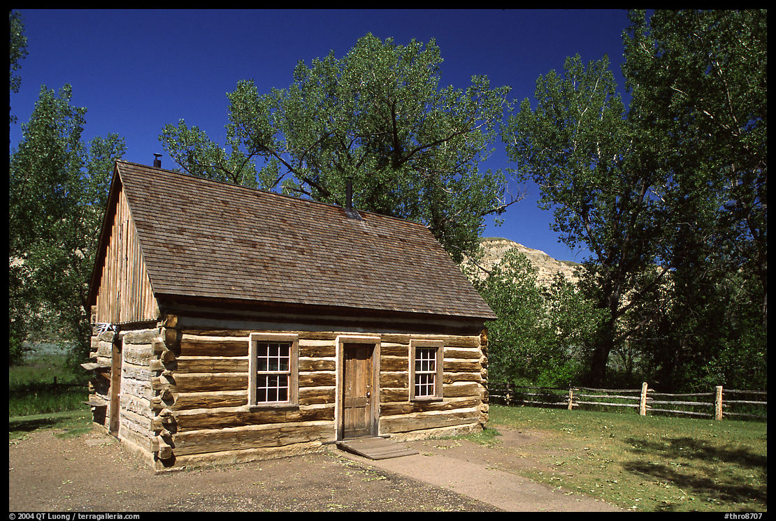 Roosevelt's Maltese Cross Cabin, afternoon. Theodore Roosevelt  National Park, North Dakota, USA.