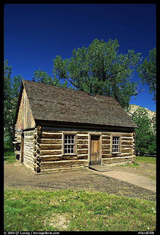 Roosevelt's Maltese Cross Cabin, afternoon. Theodore Roosevelt  National Park, North Dakota, USA.