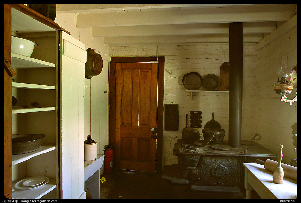 Kitchen of Roosevelt's Maltese Cross Cabin. Theodore Roosevelt  National Park, North Dakota, USA.
