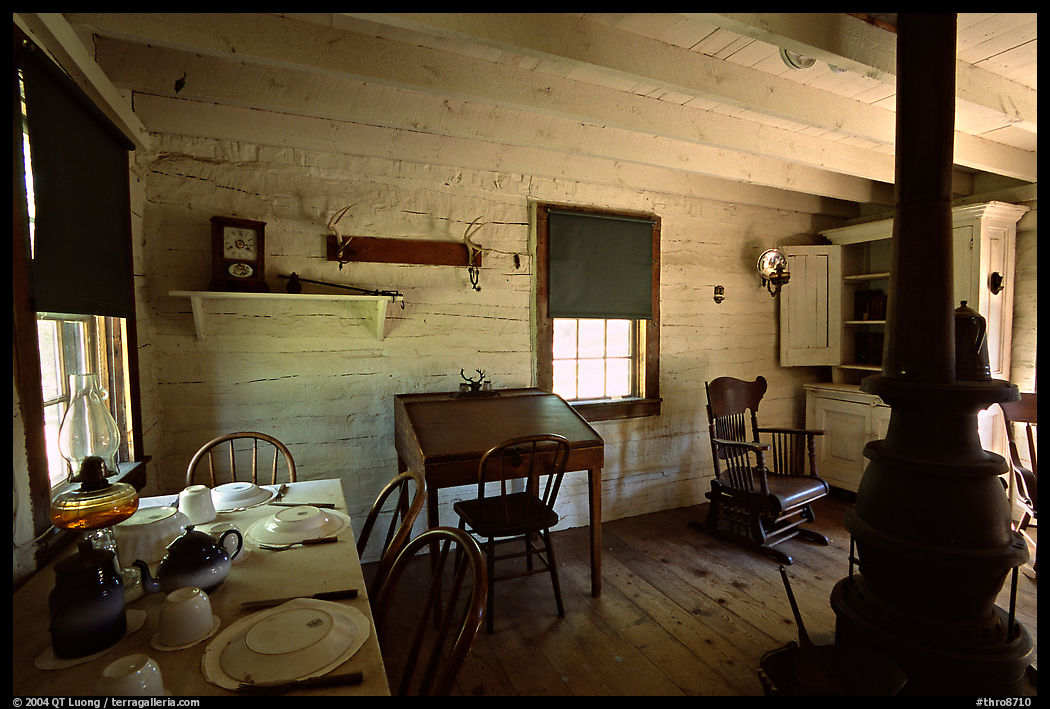 Dining room of Theodore Roosevelt's Maltese Cross Cabin. Theodore Roosevelt  National Park, North Dakota, USA.